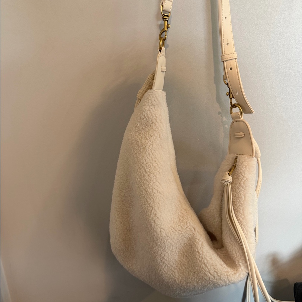 American Eagle Outfitters Cream Sherpa Hobo Shoulder Bag
